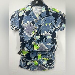 Tori Richard Men's Navy and Lime Leaf Pattern Shirt